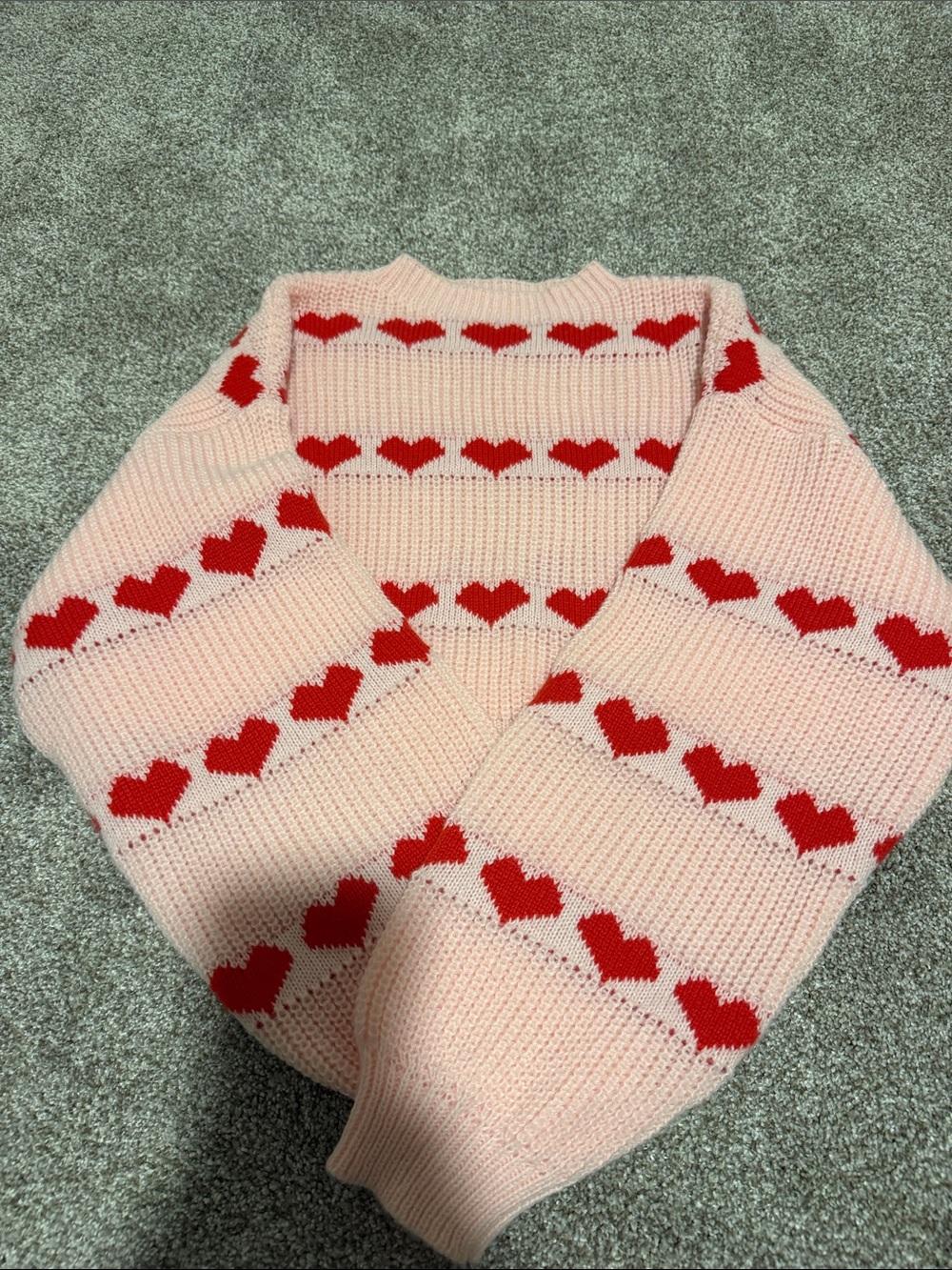 Pink Heart-Pattern Cropped Sweater